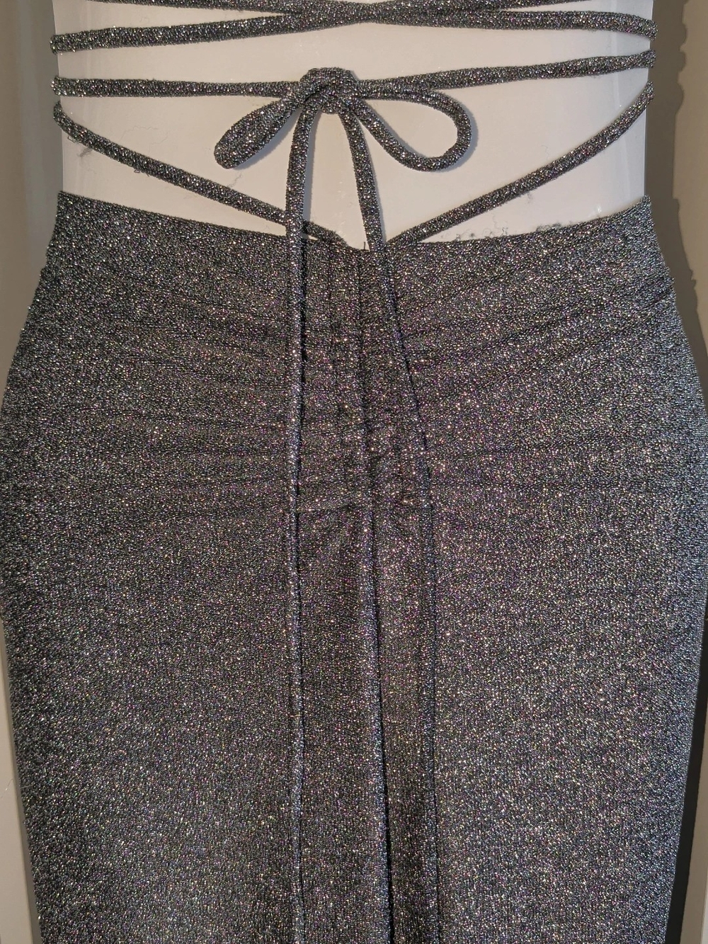 Shimmer Tie-Waist Metallic Pant - Silver